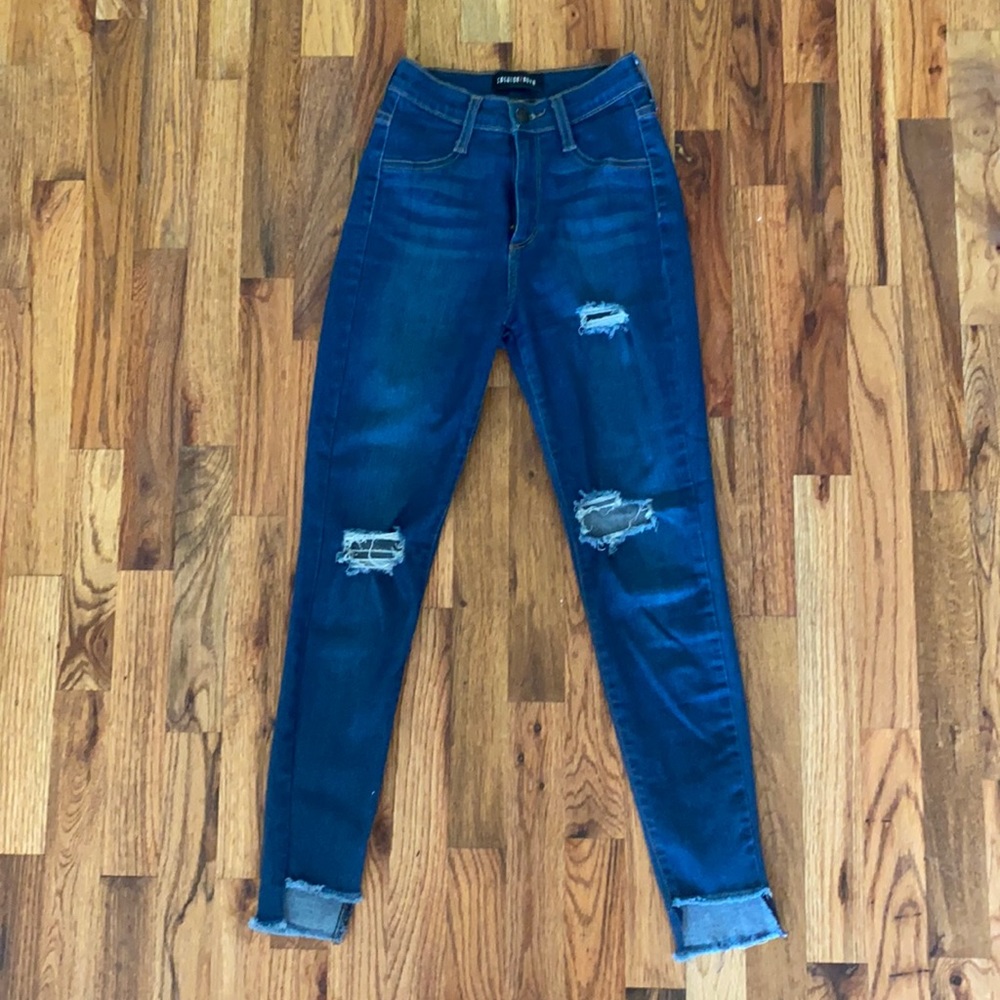 Fashion Nova slightly distressed high waist jeans